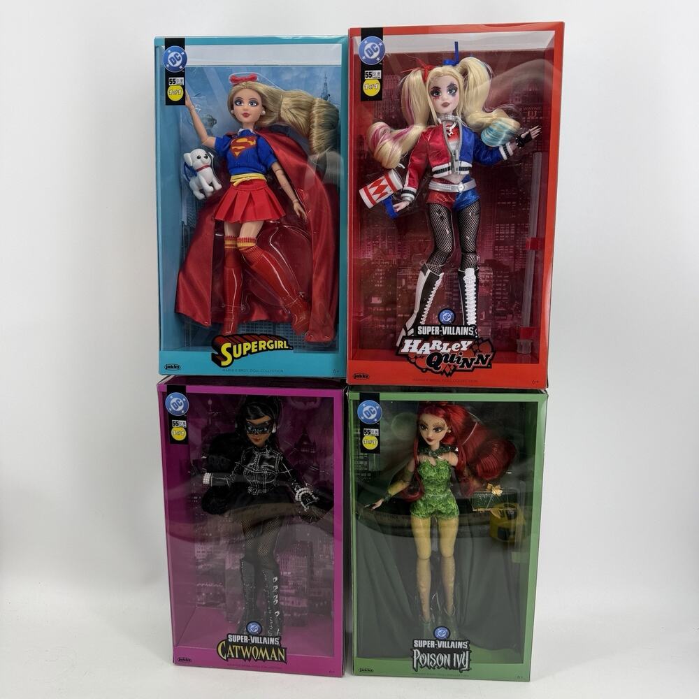 DC Supergirl & Super Villains Doll Collection Harley Quinn Catwoman & Poison Ivy